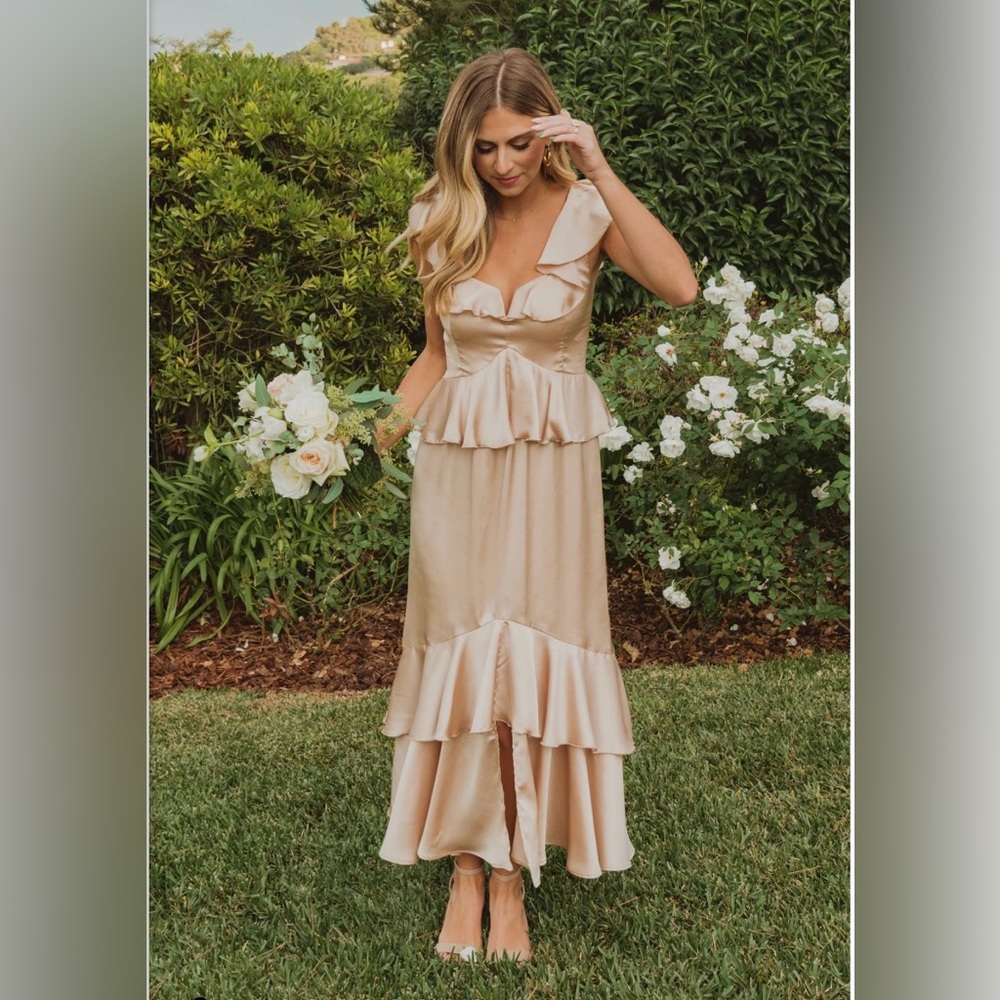 Show Me Your Mumu Reese Ruffle Dress Champagne NWT